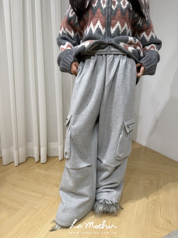 立體口袋磨毛休閒長褲